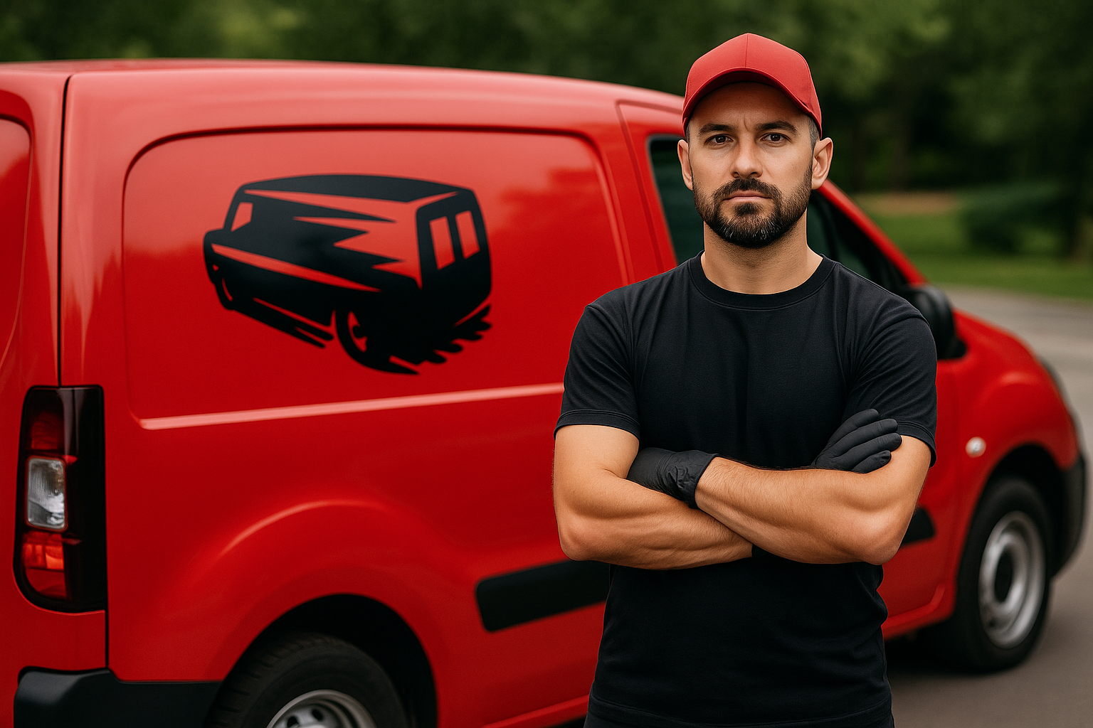 Mechanic in front of van